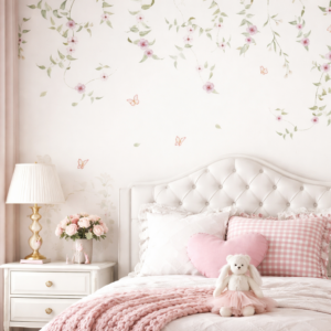 Papel De Parede FOLHAGENS BORBOLETAS ROSAS