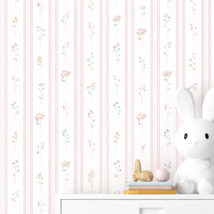 Papel De Parede Listrado Floral Rosé Jardim