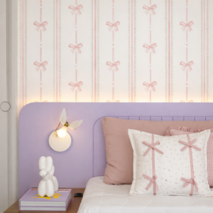 Papel De Parede Listrado Laços Rosé