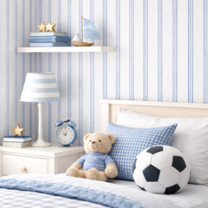 Papel De Parede Listrado Azul Royal Kids