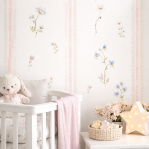 Papel De Parede Listras Rosalie Floral