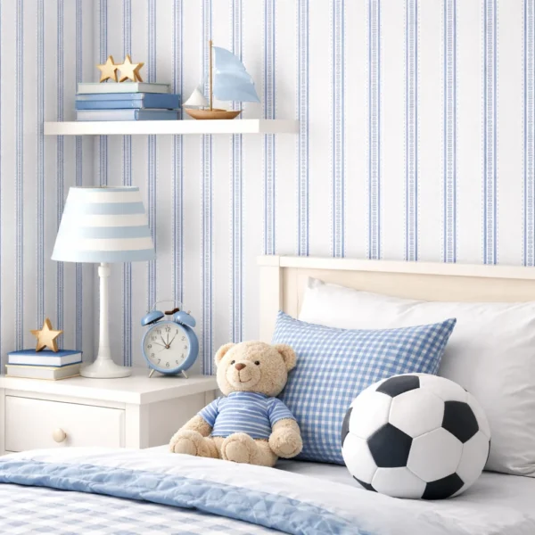 Papel De Parede Listrado Azul Royal Kids