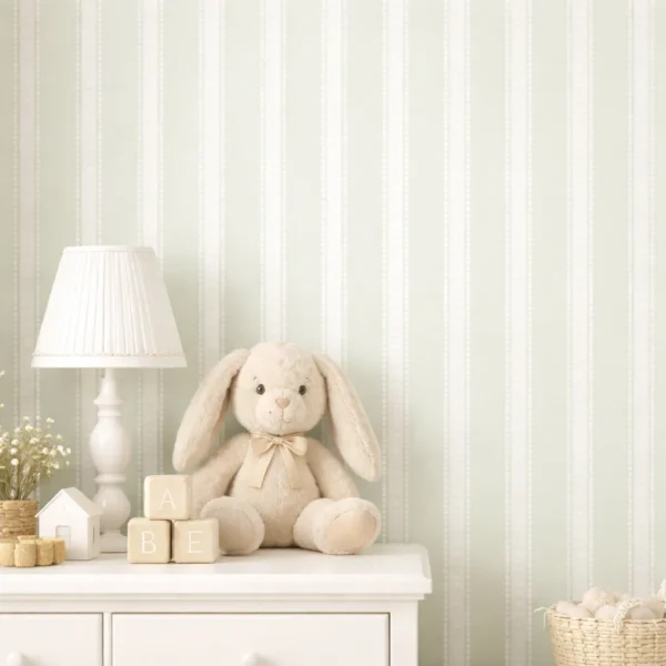 Papel De Parede Listras Poá Verde Soft