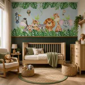 Papel De Parede SAFARI COM BOISERIE VERDE
