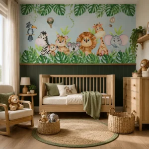 Papel De Parede SAFARI COM BOISERIE VERDE