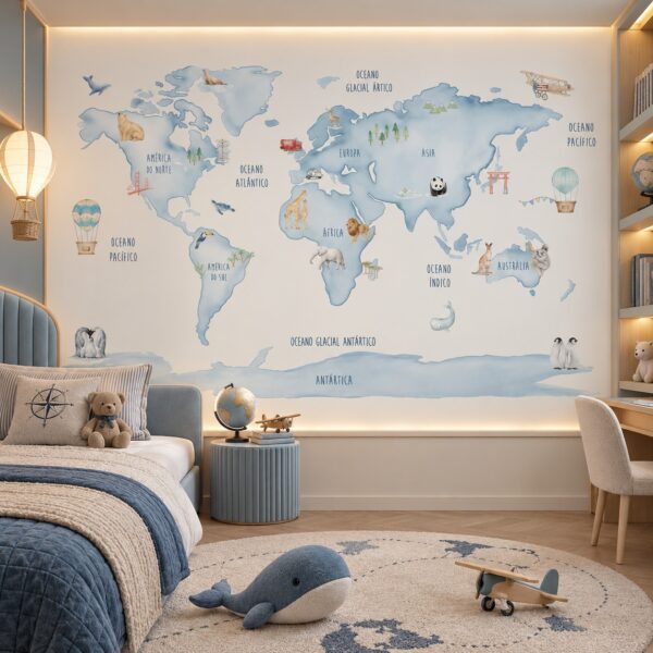 Papel de Parede MAPA MUNDI AQUARELA ANIMAIS